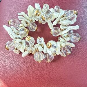 Chunky Clear Bead and Mother-of-Pearl Bracelet with Gold Accents